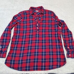 J. Crew Red Blue‎ Plaid Flannel Casual Cozy Gorp Boho Classic Long Shirt  Medium